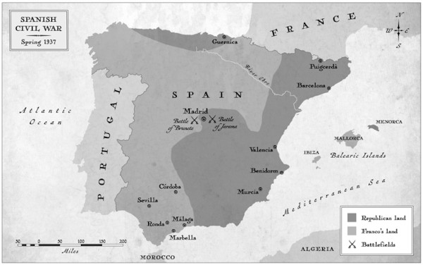 Carte montrant l'Espagne pendant la Guerre civile, printemps 1937: ©DKB Creative Ltd