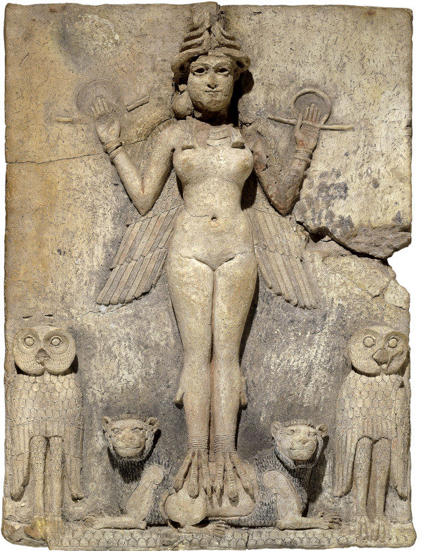 Reine de la nuit (Ishtar), relief, vers 1750 avant notre ère, Irak, argile peinte ©Les administrateurs du British Museum
