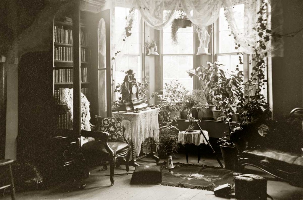 Intérieur de salon avec plantes, Spring Prairie, Wisconsin, 1871. Société historique du Wisconsin, photo par Andreas Larsen/Getty Images.