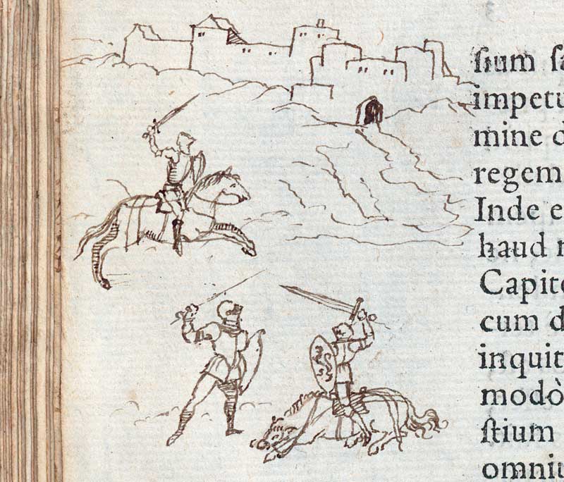 marginalia illustrant un combat dans Ab Urbe Condita de Tite-Live, XVIe siècle.