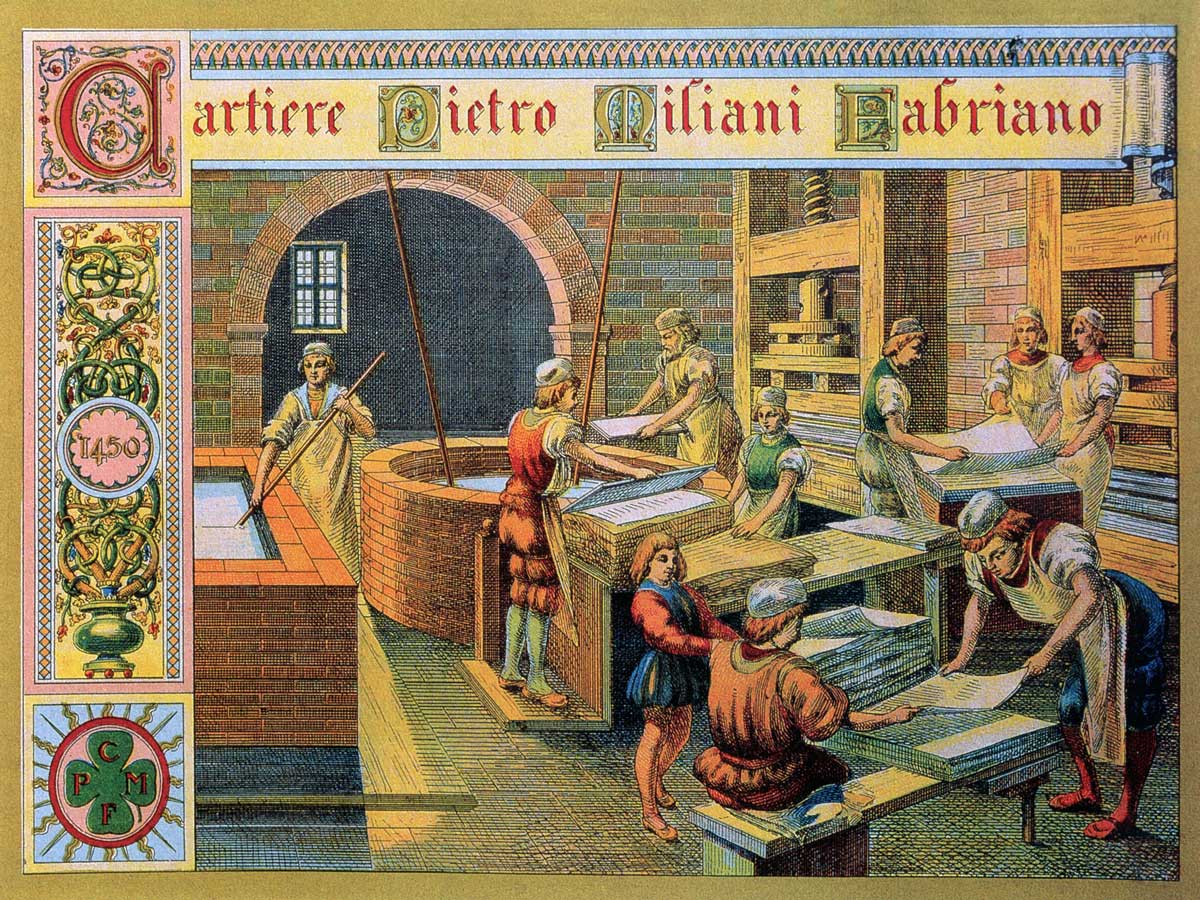 La papeterie de Pietro Miliani à Fabriano, en Italie, au milieu du XVe siècle.