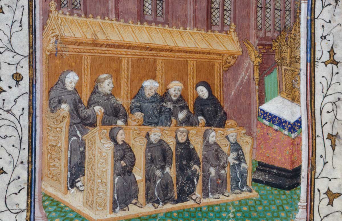 chœur monastique, du psautier d'Henri VI, français, c.1420.